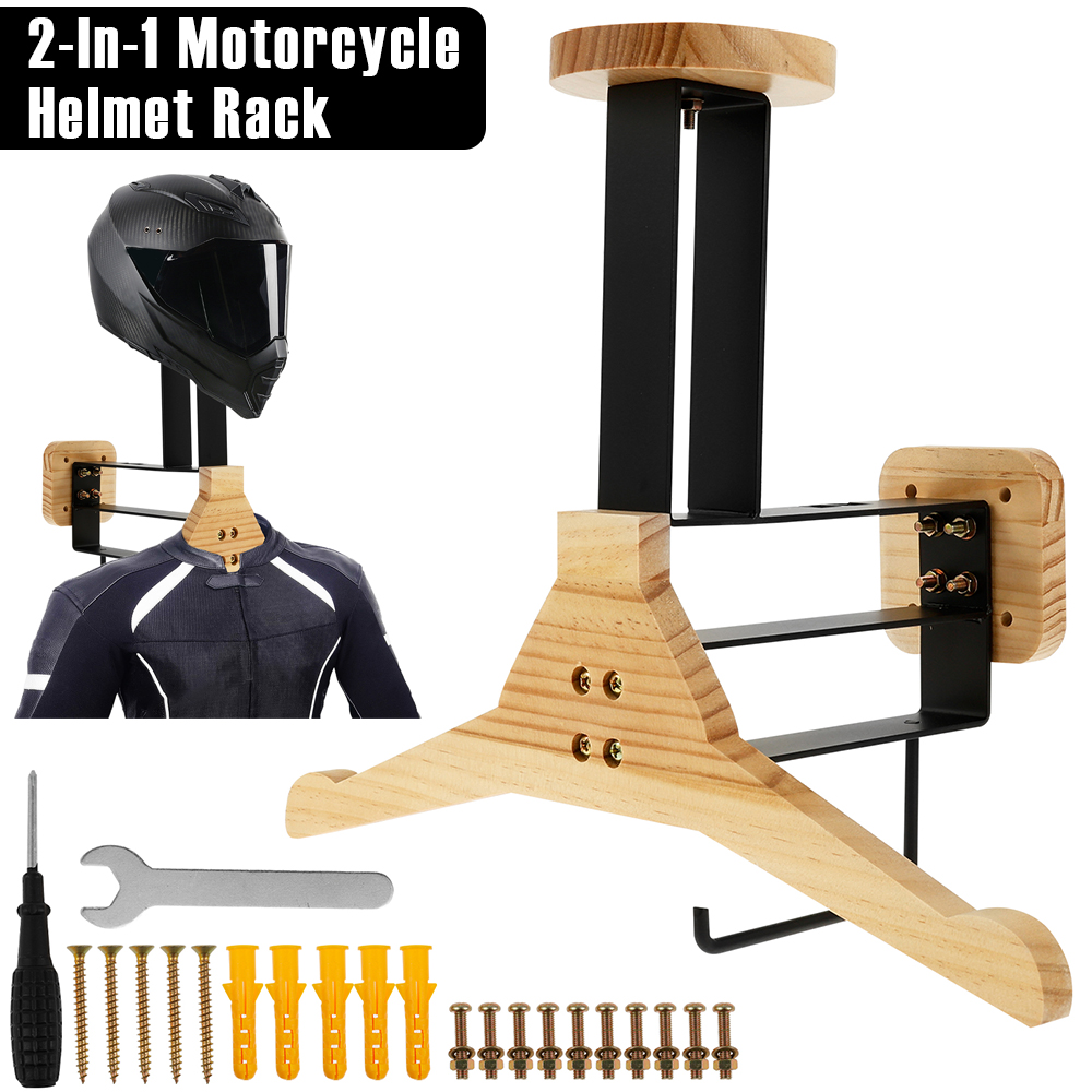 Wall Organizer Pocket - Motorcycle Helmet Rack Wooden Vest Helmet