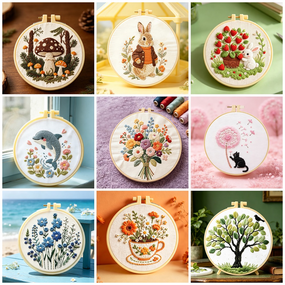 Paper Basket Mesh - Floral Cat Animal Basket Embroidery Kits