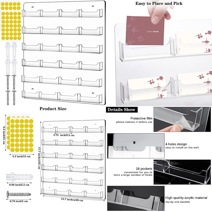Wall Organizer Pocket - Business Card Holder Wall Mount Clear