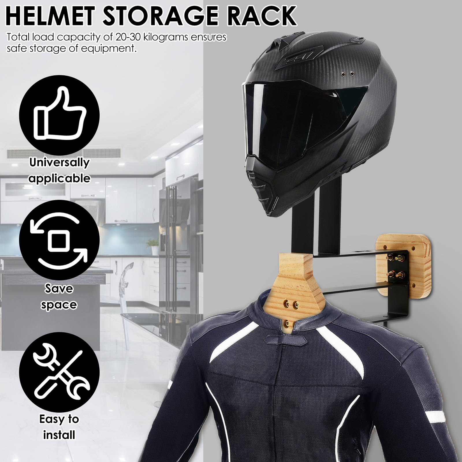 Motorcycle Helmet Rack Wooden  - Wall Organizer Pocket ulasan dan harga
