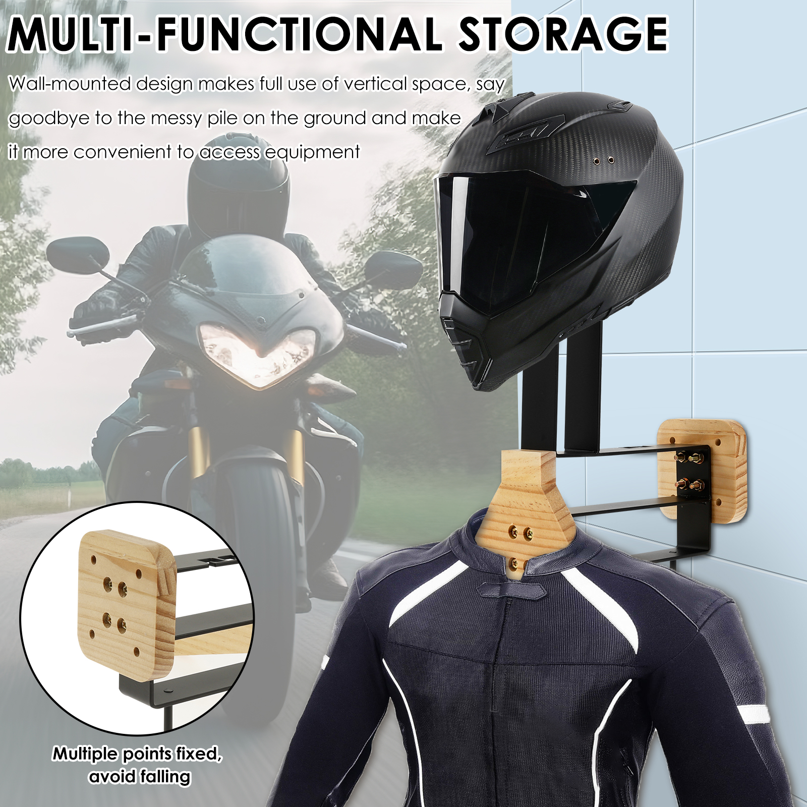 Motorcycle Helmet Rack Wooden  - Wall Organizer Pocket ulasan dan harga