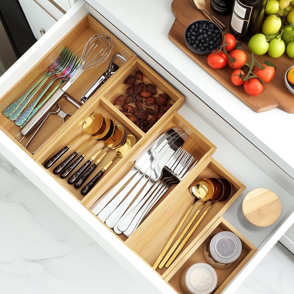 5-Piece Bamboo Drawer Organize - Drawer Organizer Tray ulasan dan harga