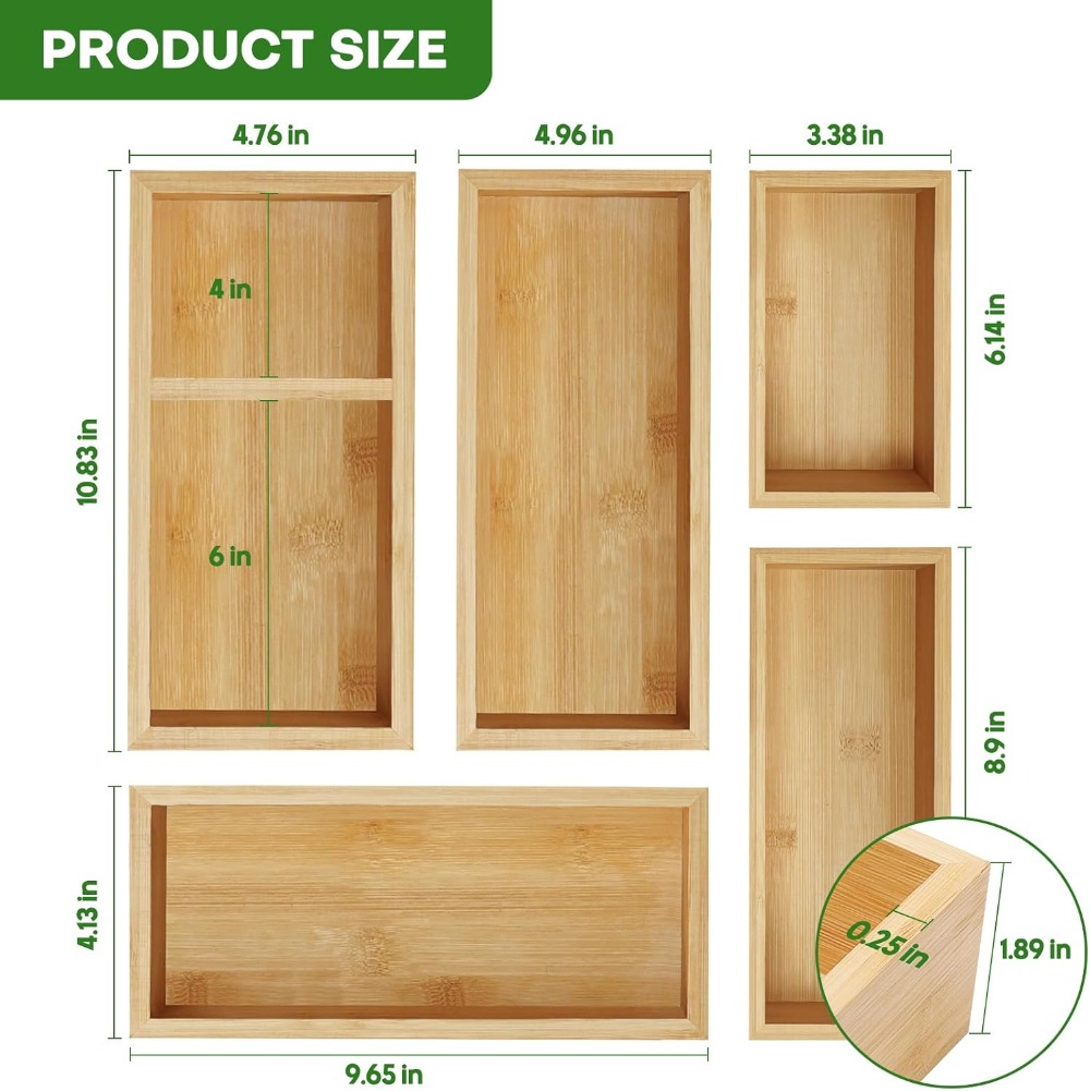 5-Piece Bamboo Drawer Organize - Drawer Organizer Tray ulasan dan harga