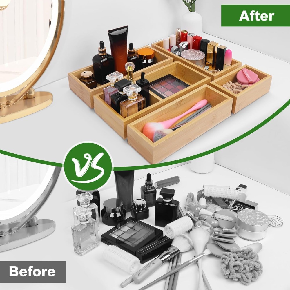 5-Piece Bamboo Drawer Organize - Drawer Organizer Tray ulasan dan harga
