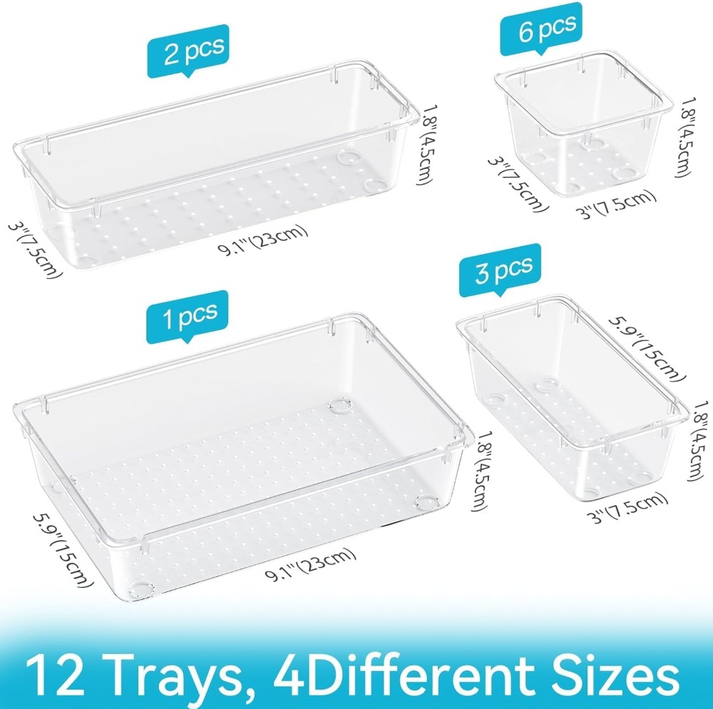 12 PCS Drawer Organizer Set, 4 - Drawer Organizer Tray ulasan dan harga