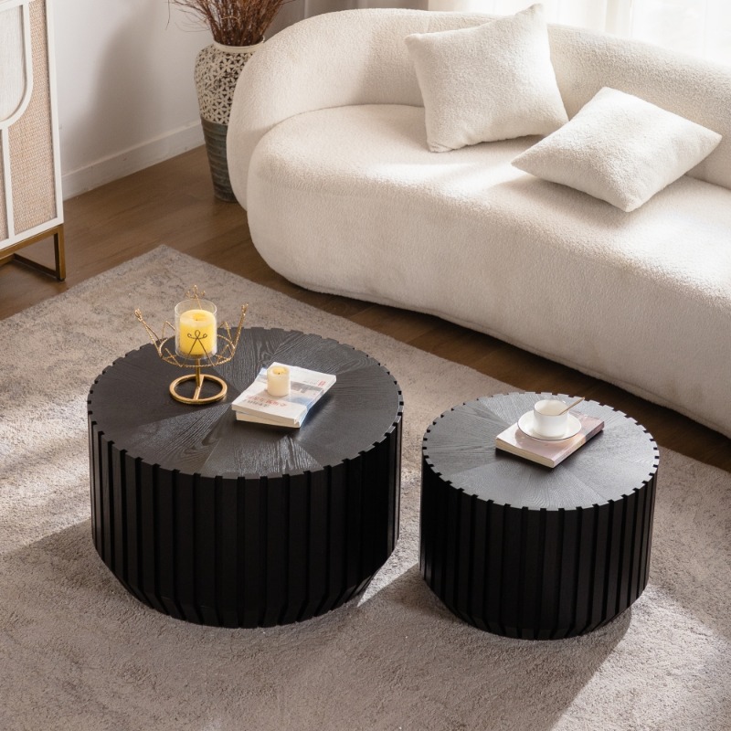 Black Ribbed Round Nesting Cof - Office Furniture Center ulasan dan harga