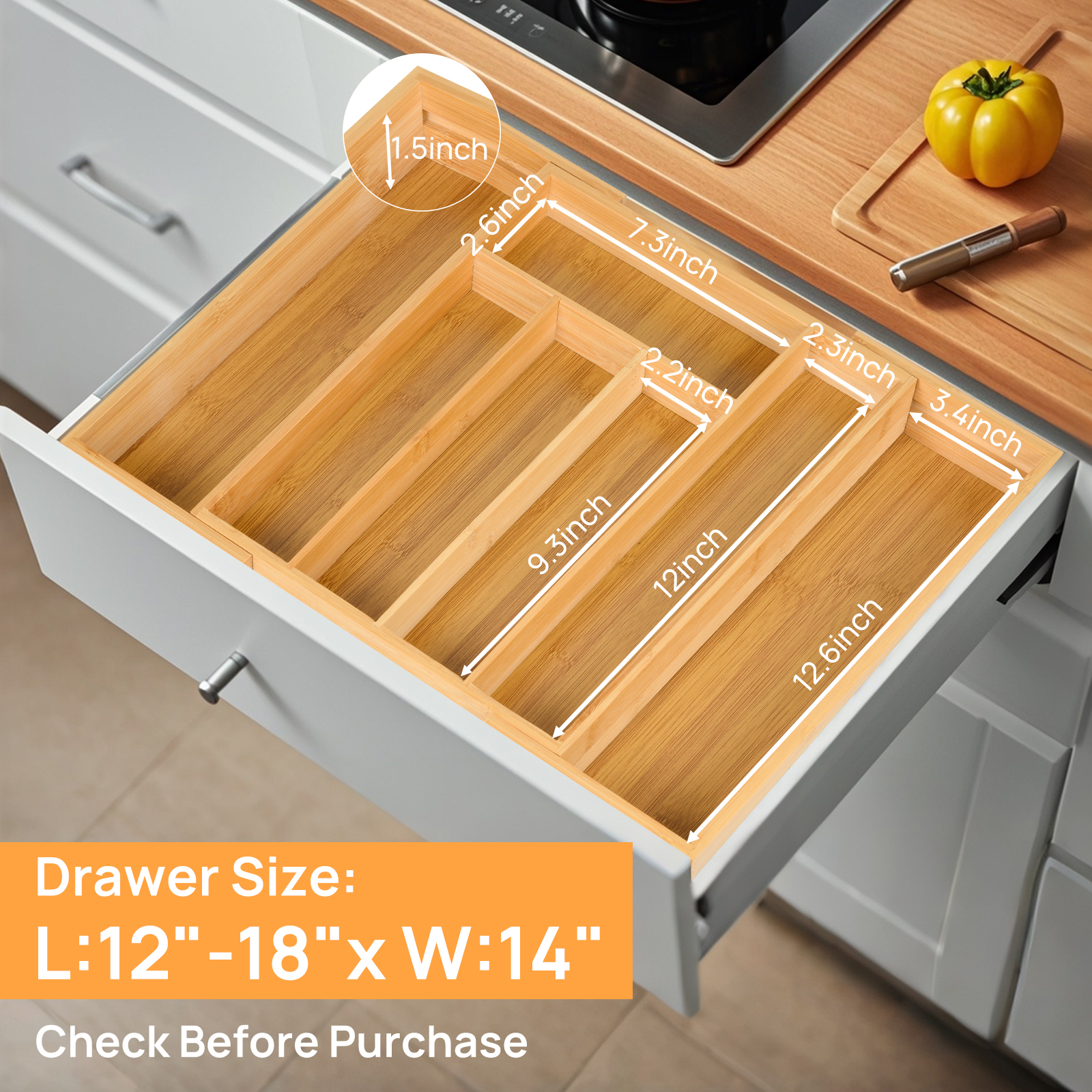Bamboo Kitchen Drawer Organize - Drawer Organizer Tray ulasan dan harga