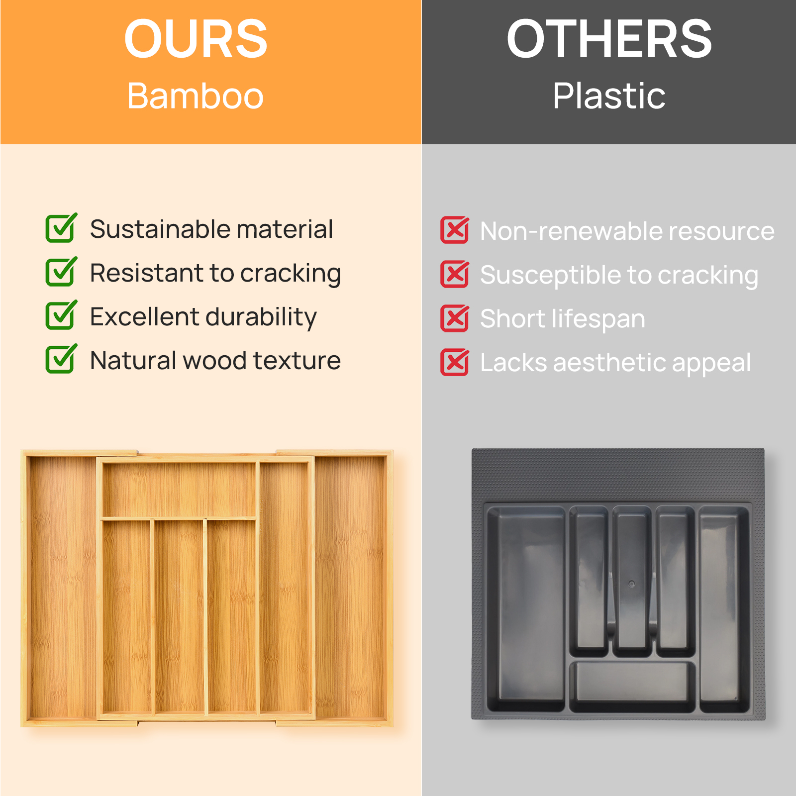Bamboo Kitchen Drawer Organize - Drawer Organizer Tray ulasan dan harga